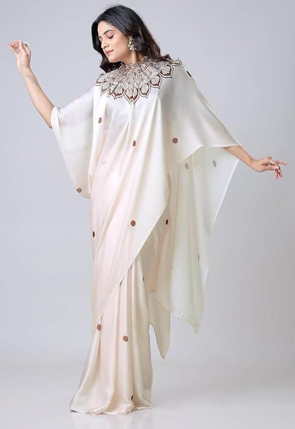 Nila Ivory Cape Saree