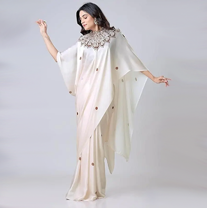 Nila Ivory Cape Saree